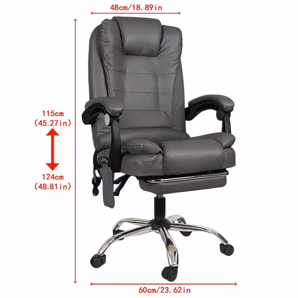 Ventryn Executive High Back Swivel Office Chair with 2-Point Massage in Grey PU Leather – 2