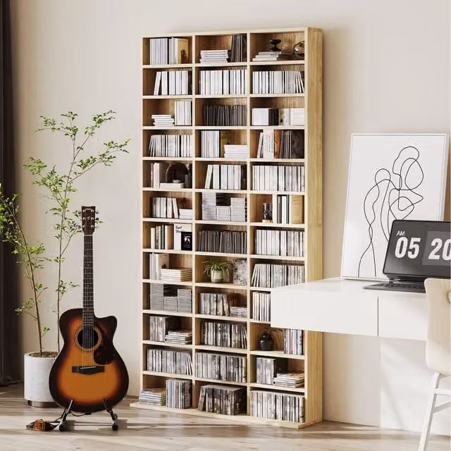 HOMCOM Modern Oak CD and DVD Media Storage Shelves with Adjustable Shelves and Back Panel