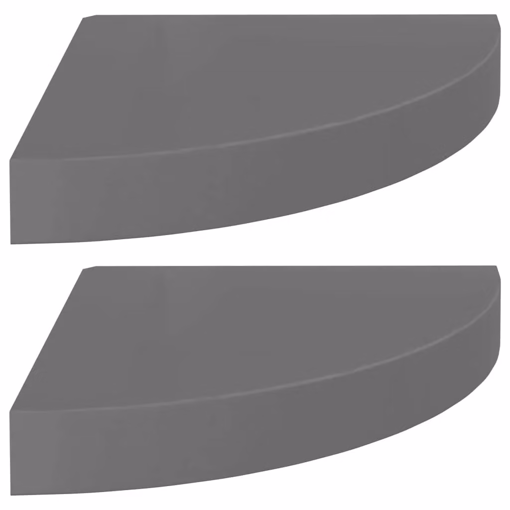 Berkfield Home Set of 2 High Gloss Grey Floating Corner Shelves, W/D/H: 25 x 25 x 3.8 cm – 2