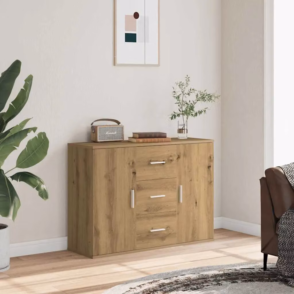 Berkfield Home Artisan Oak Sideboard in Brown, W/D/H: 90 x 29.5 x 65 cm – 2