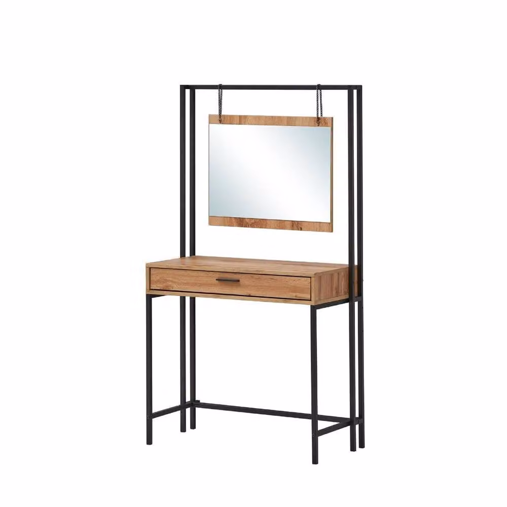 Timber Art Design Zahra Urban Bedroom Dressing Vanity Makeup Table with Mirror and Drawer in Brown, W/D/H: 150 x 40 x 83.8 cm – 2