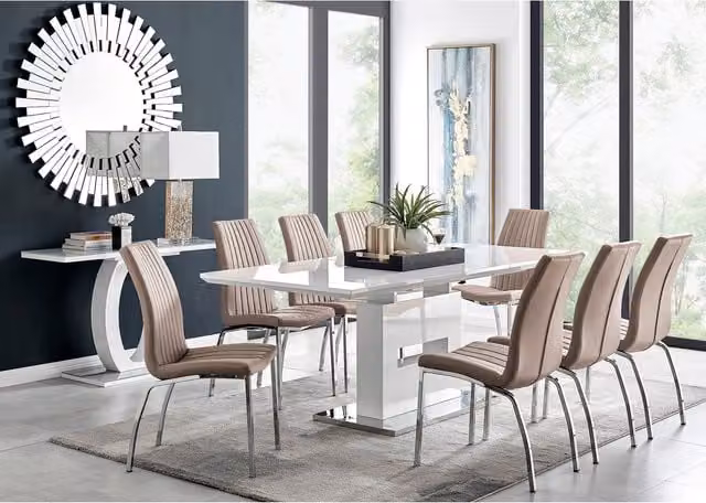 FurnitureboxUK Arezzo Large Extending Rectangular Dining Table with 8 Isco Faux Leather Chairs in White and Yellow