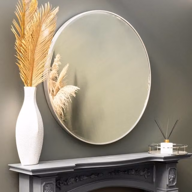 Madison & Mayfair Round Wall Mirror with Silver Metal Frame, Diameter: 80 cm