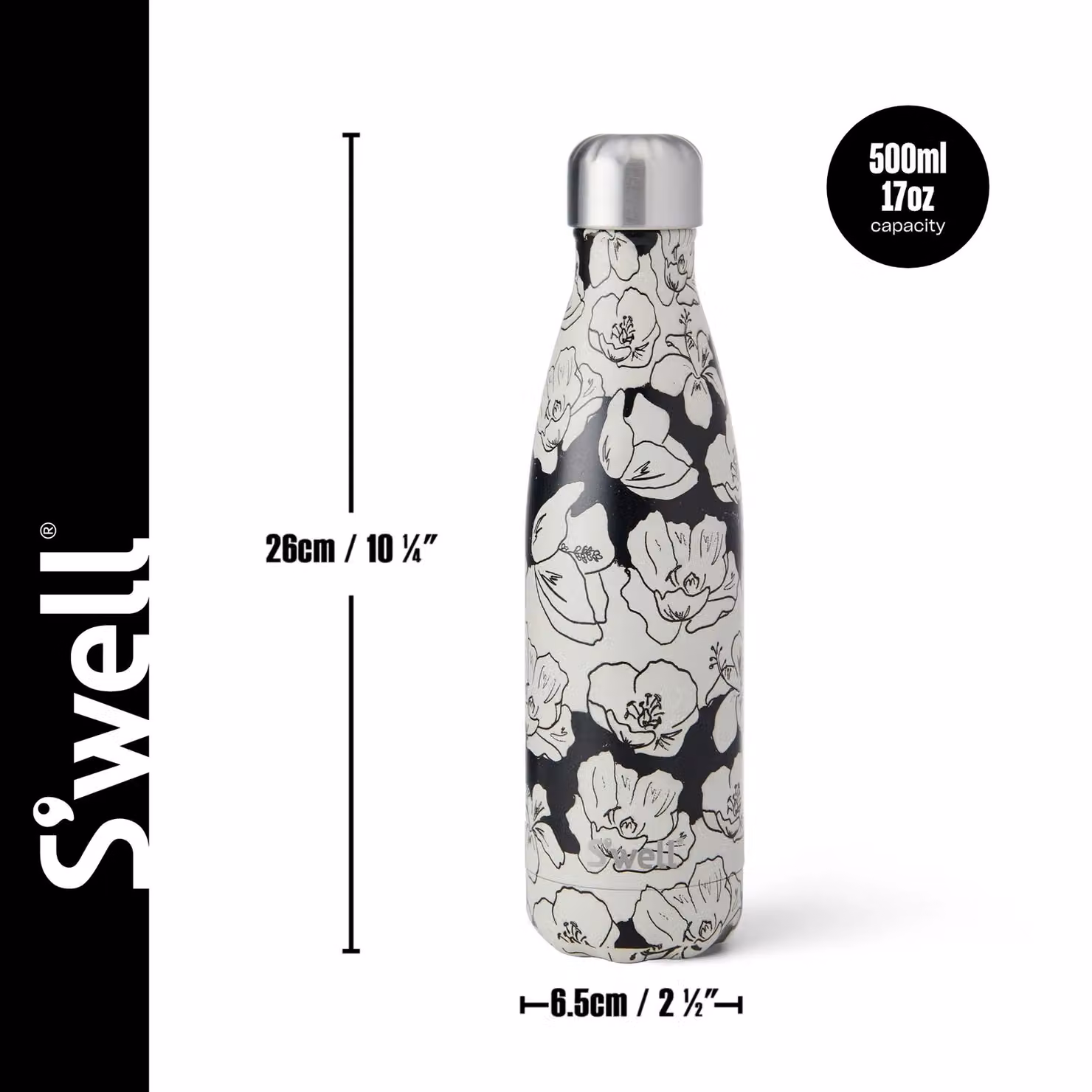 S'well Stainless Steel Vacuum Insulated Water Bottle, 500ml, Anthracite Multicolour Floral – 7