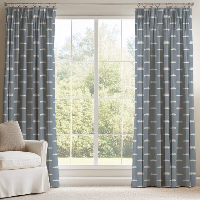 ANTE DECOR Made To Measure Vintage Cars Printed Blackout Cotton Curtains in Denim Blue