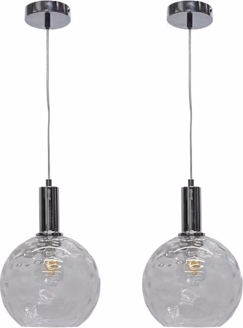 First Choice Lighting Barnum Set of 2 Chrome Deco Pendants with Transparent Dimple Glass Globes – 1