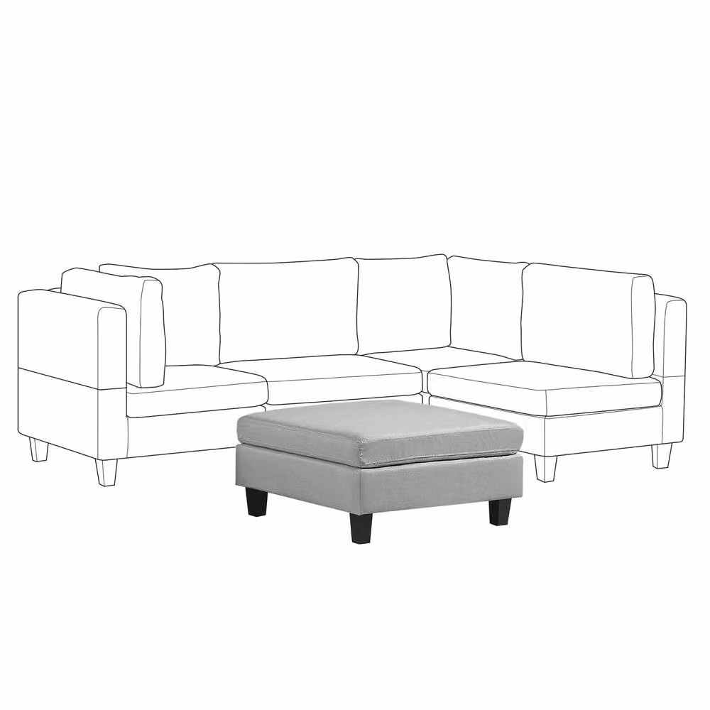 Wyld and Coco Minimalist Rectangular Square Ottoman Footstool in Grey Fabric with Oak Wood Frame – 2