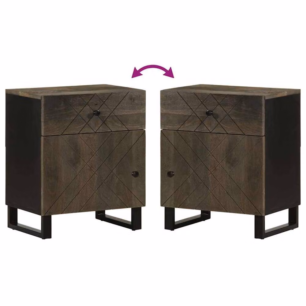 Berkfield Home Black Mango Wood Bedside Cabinet W/D/H: 50 x 33 x 60 cm – 4