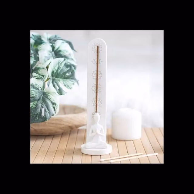 KDMD White Ceramic Chakra Yoga Incense Stick Holder with 7 Symbols – 1