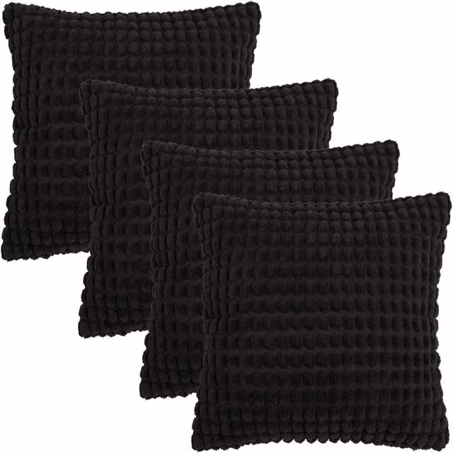 OHS Pack of 4 Black Bobble Tufted Square Cushion Covers