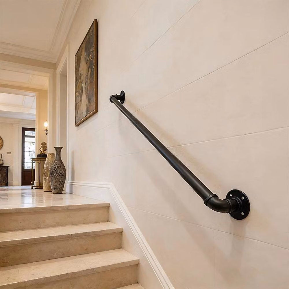 Kelvenix Industrial Steel Pipe Handrail with 2 Brackets, Matt Black, W: 1000 cm, D: 52 cm – 3