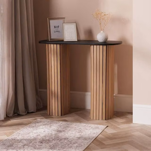 OHS Madison Ribbed Engineered Wood Console Table in Black and Multicolour