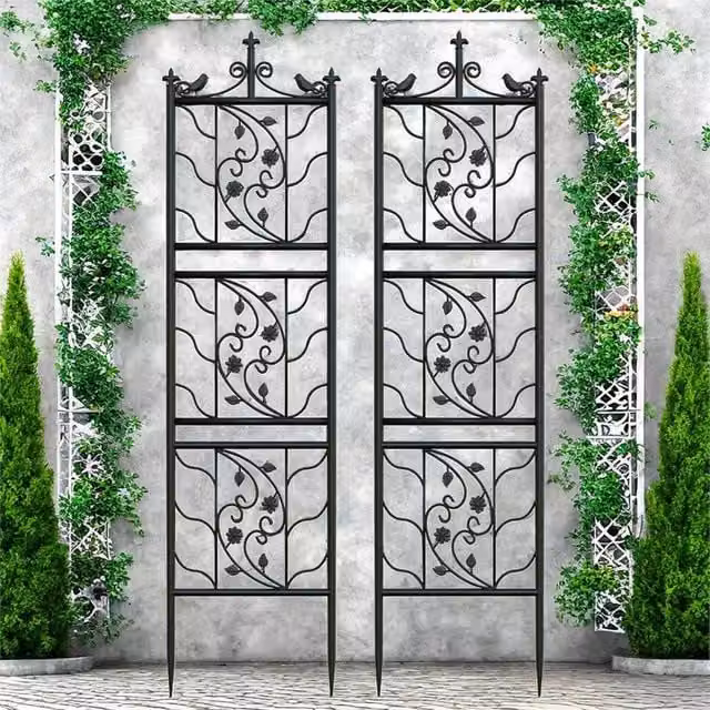 VOGREX 2-Piece Black Metal Bird Leaf Trellis and Heavy Duty Plant Climbing Support Stand – 1