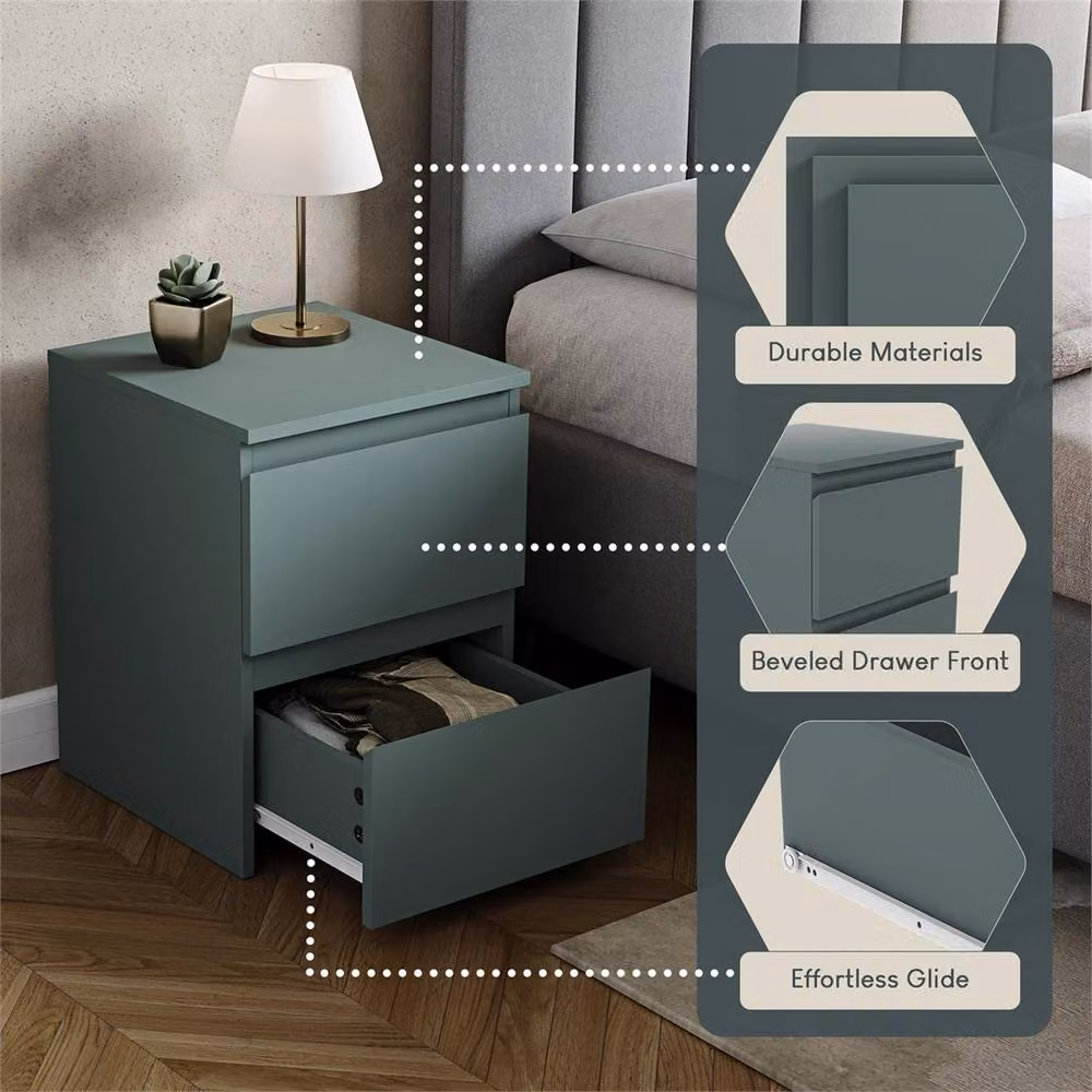 FORGEVIO Modern 2 Drawer Large Bedside Table in Green – 3