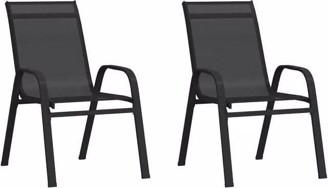 Berkfield Home Set of 2 Stackable Modern Garden Chairs in Black Textilene Fabric and Metal – 1