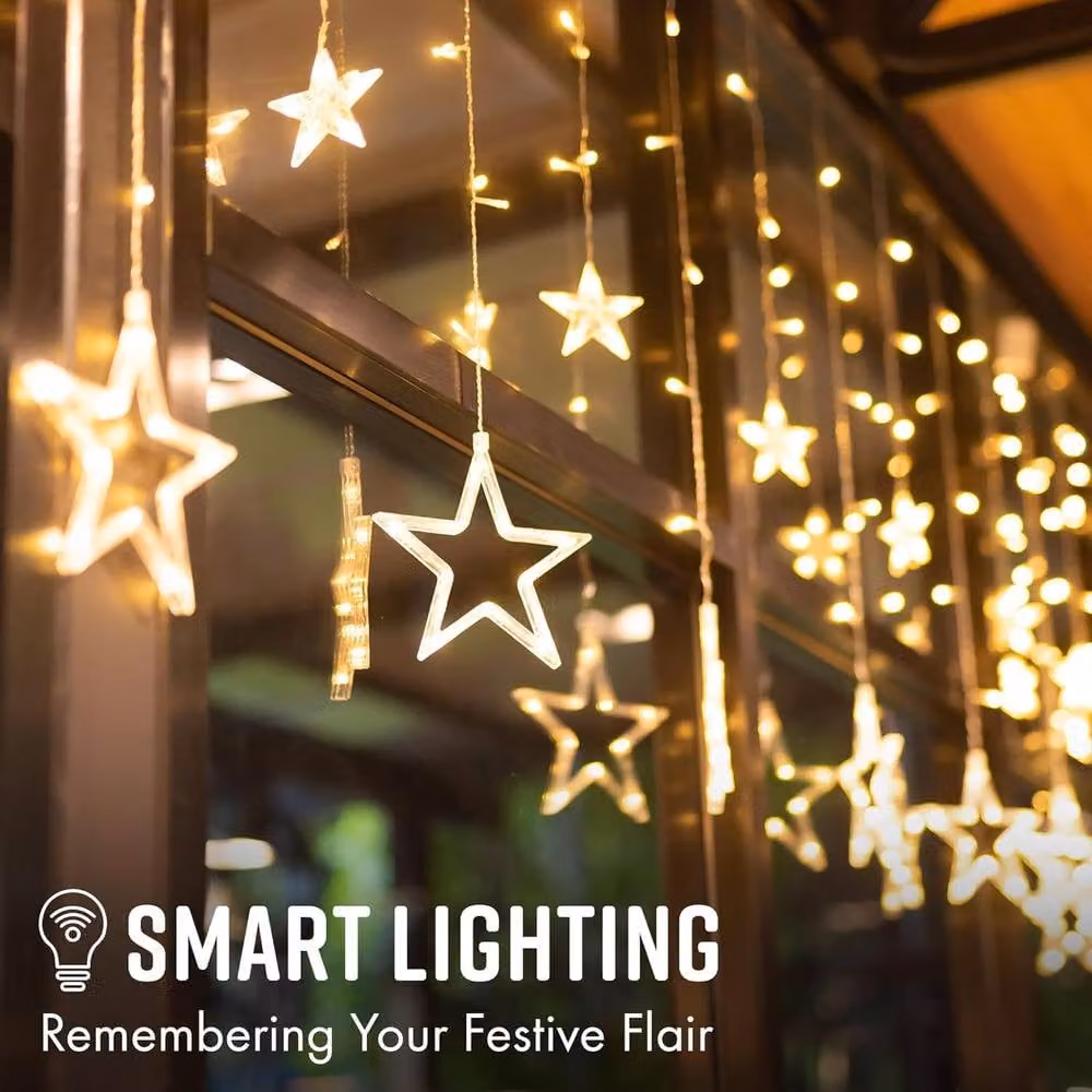 GloBrite Christmas Curtain Lights with 12 Stars and 138 Warm White LED Lights for Indoor Decoration – 5