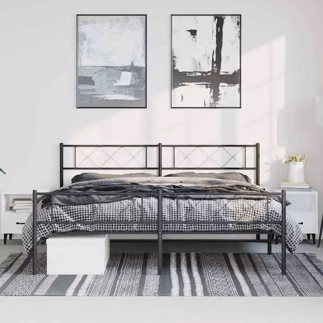 Berkfield Home Metal Bed Frame with Headboard and Footboard in Black, W/D/H: 160 x 198 x 90 cm – 1