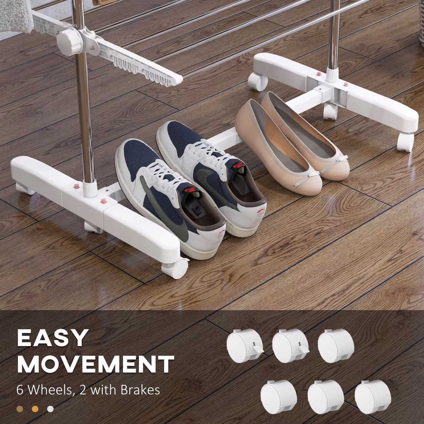 HOMCOM 4-Tier Foldable Clothes Airer with Wheels, White, H 172 x W 55 x D 142 cm – 5