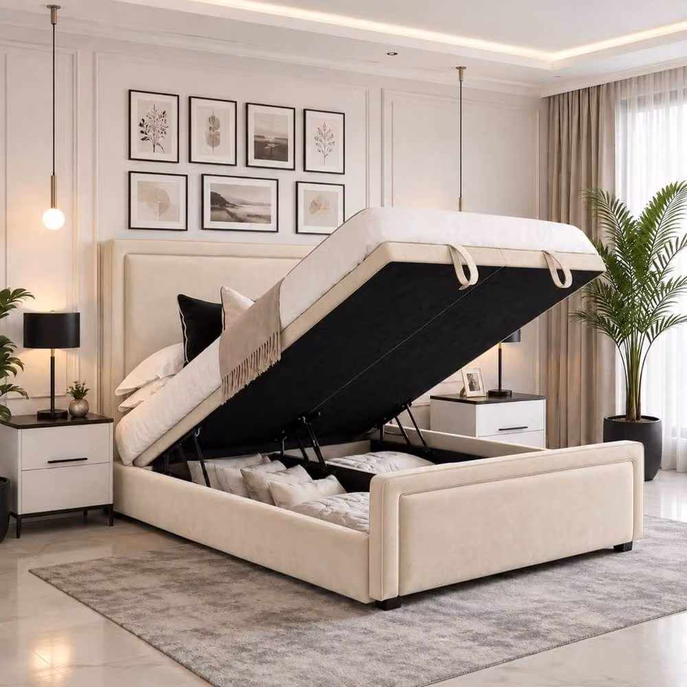 Velmora Upholstered Divan Ottoman Storage Bed with Headboard in Silver, Super King Size (200 x 200 cm) – 2