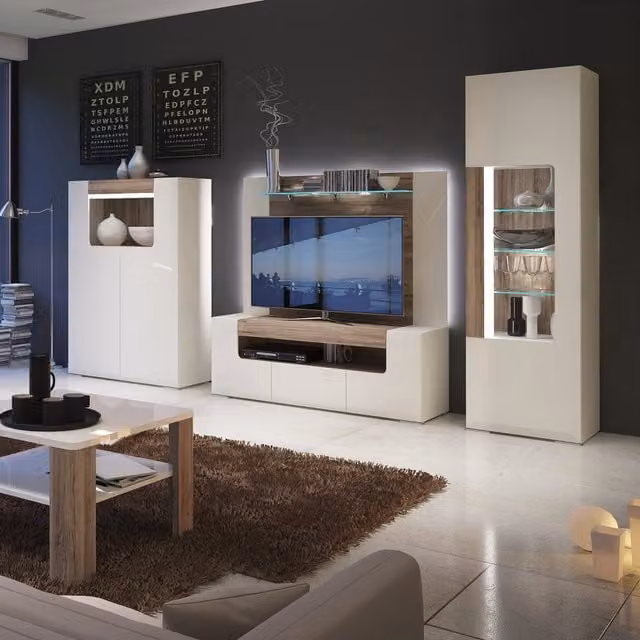 Furniture To Go Toronto Modern TV Cabinet in White and Oak, Width: 140 cm