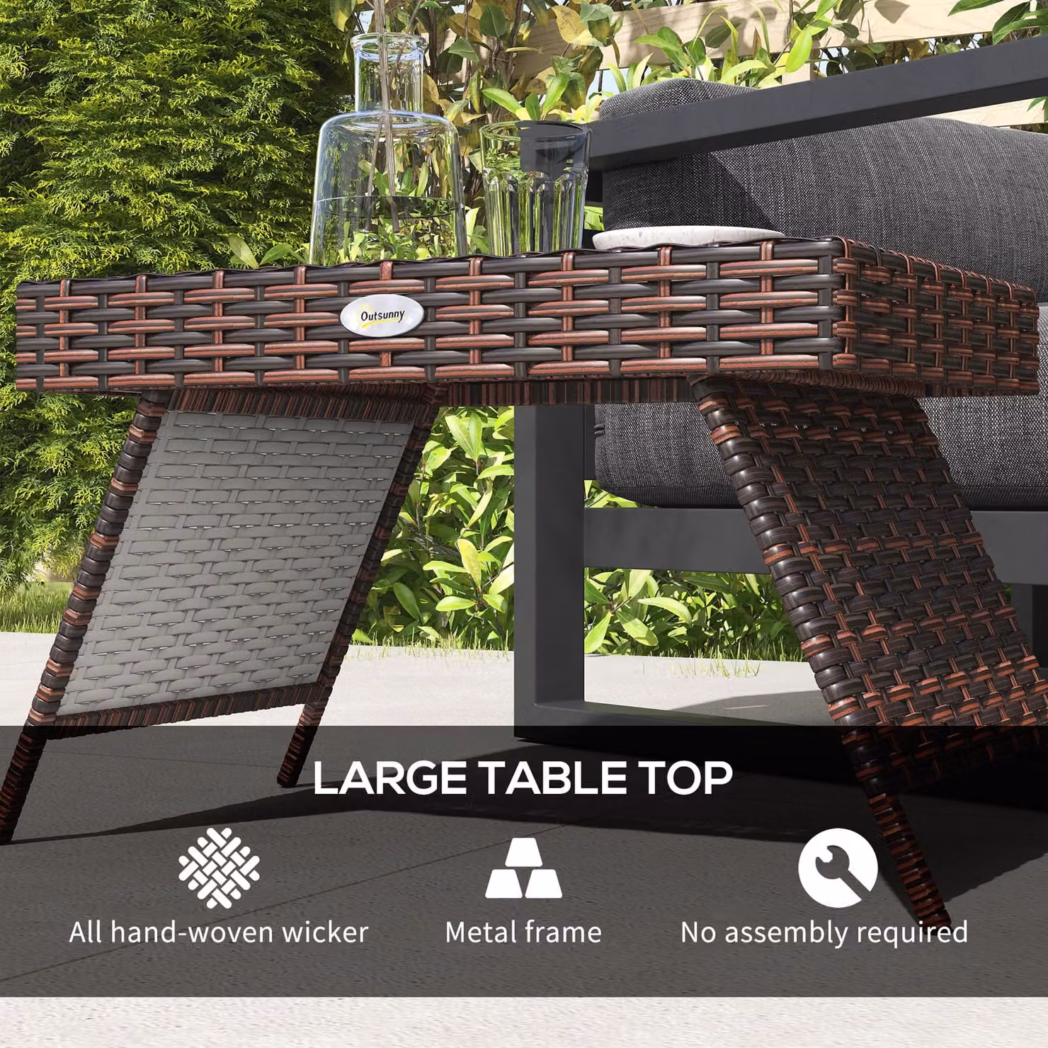 Outsunny Foldable Brown Rattan Outdoor Coffee Table with Powder Coated Steel Frame – 5
