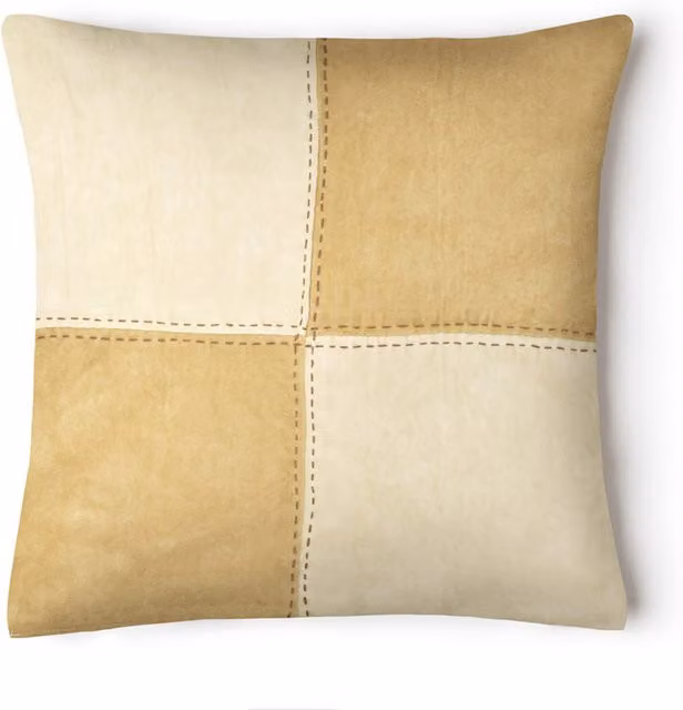 Velosso Luxury Suede Cut Stitch Contrast Square Scatter Cushion in Beige