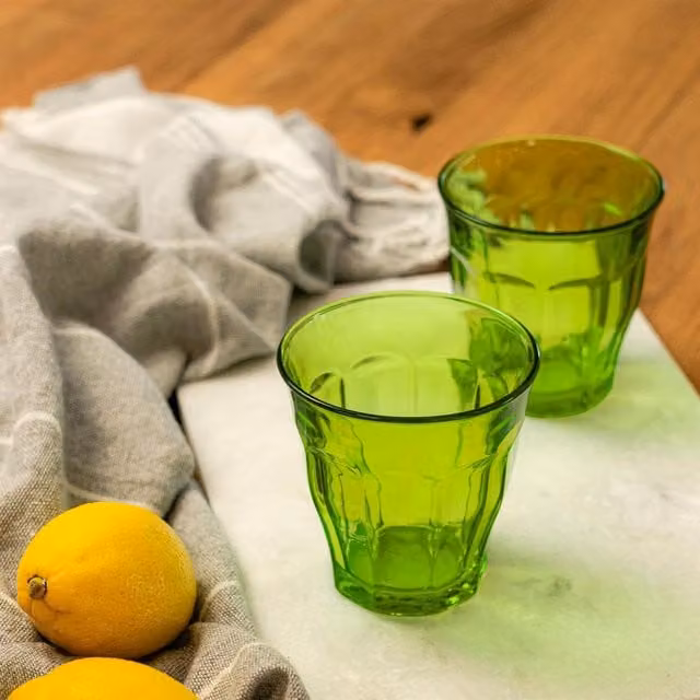 Duralex Picardie Water Glasses, Green, 250ml, Set of 12