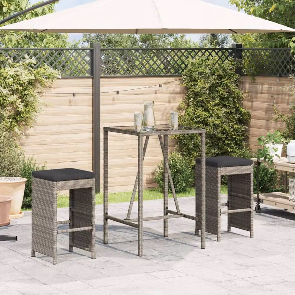 Berkfield Home Set of 2 Grey Poly Rattan Garden Bar Stools with Cushions – 2