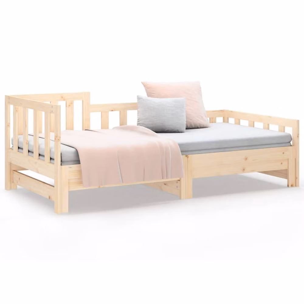Berkfield Home Pull-out Day Bed in Natural Solid Pine Wood, W/D/H: 180 x 190 x 90 cm
