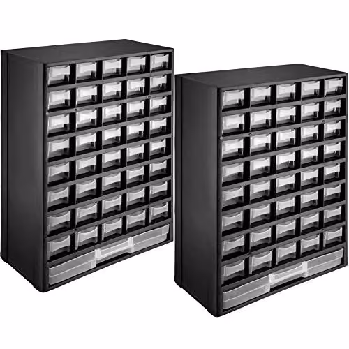 tectake Set of 2 Screw Organiser Boxes with 41 Transparent Drawers, Black, W/D/H: 30 x 13.5 x 45 cm