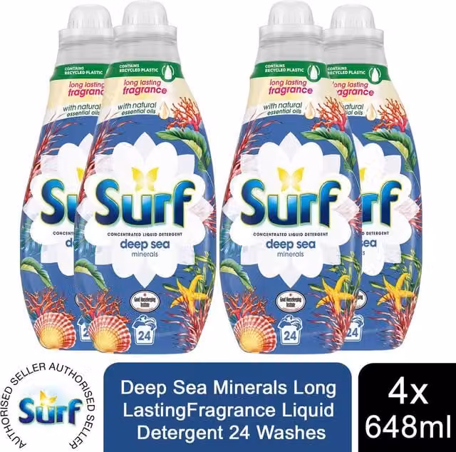 Surf Deep Sea Minerals Lasting Fragrance Liquid Detergent, 648ml (Pack of 4, 2592ml), Blue