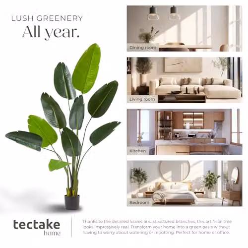 tectake Artificial Bird of Paradise Tree in Green with Detailed Leaves and Bendable Branches, Height: 160 cm – 6