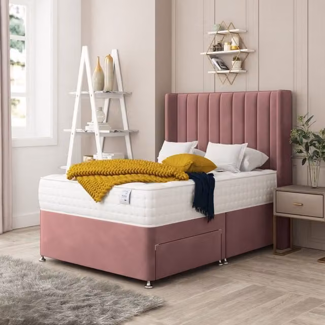 Bed Choices Regent Upholstered Divan Bed with 2 Drawers, Mattress and Headboard, Pink, W/D/H: 180 x 200 cm – 1