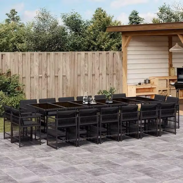 Berkfield Home 17 Piece Black Poly Rattan Garden Dining Set with Cushions – 1