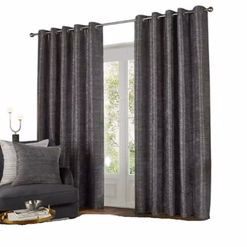 Paoletti Jupiter Silver Chenille Jacquard Blackout Eyelet Curtains, W: 168 cm, H: 137 cm – 2