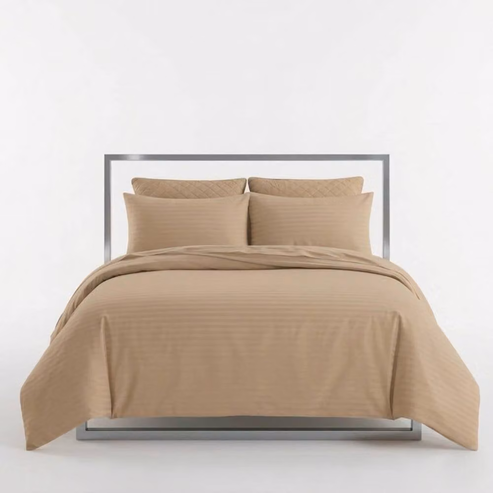 Snug City Luxury Satin Stripe Cotton Rich Duvet Cover Set in Beige, Single (90 x 200 cm) – 2