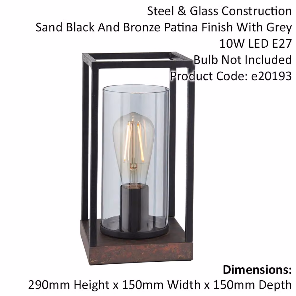 Loops 2 Pack Matt Black Framed Table Lamps with Glass Shades and Bronze Patina Base – 2