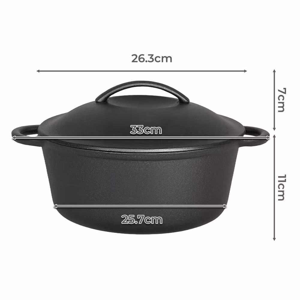 VOGREX Black Cast Iron Dutch Oven with Lid, 6.6 l – 2