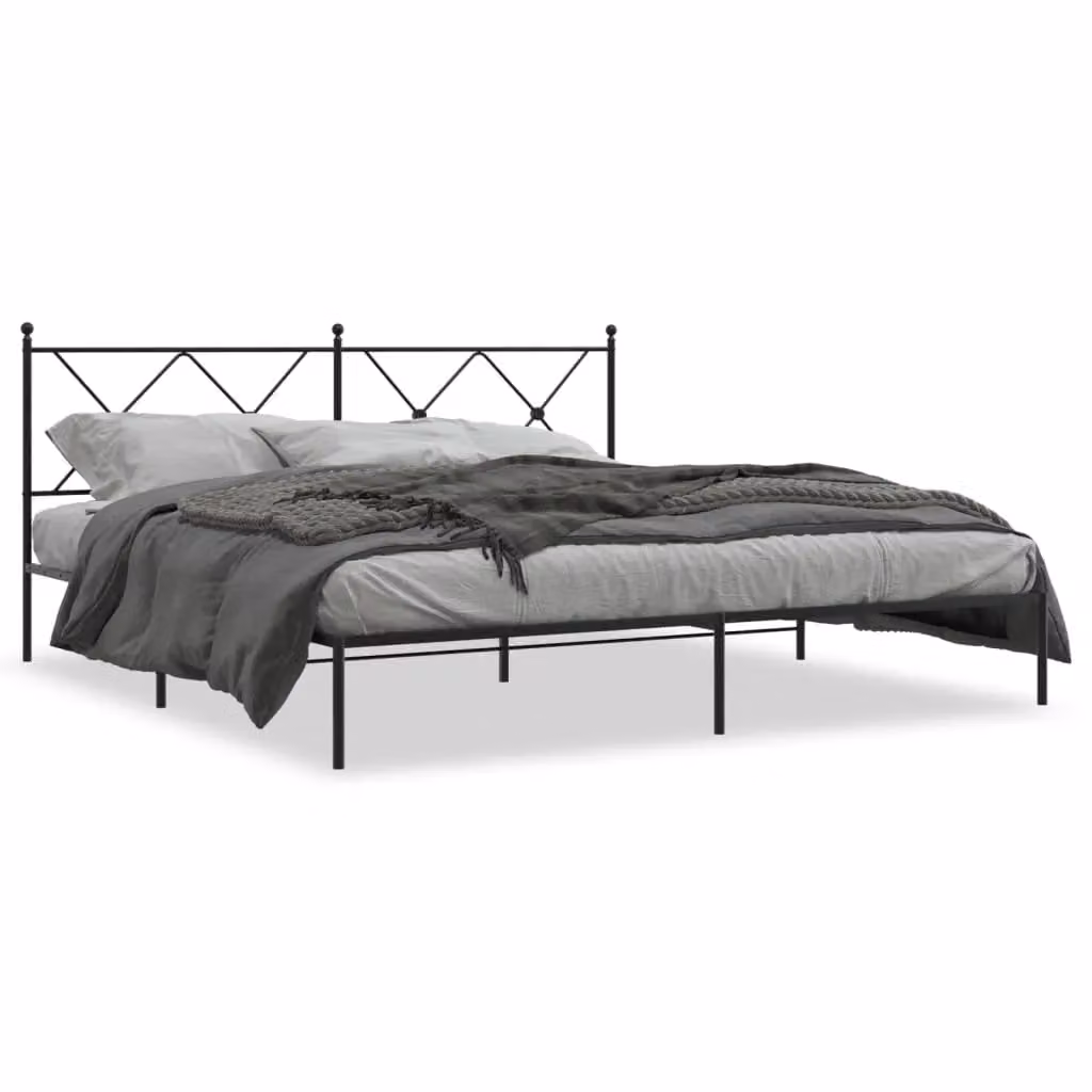 Berkfield Home Metal Bed Frame with Headboard, Black, W: 183 cm, D: 213 cm – 2