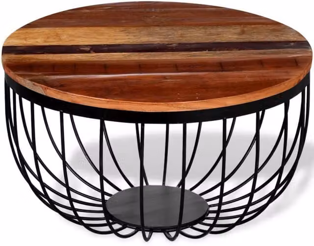 Berkfield Home Beautiful Round Rustic Coffee Table in Brown Reclaimed Wood, W/D/H: 60 x 60 x 35 cm