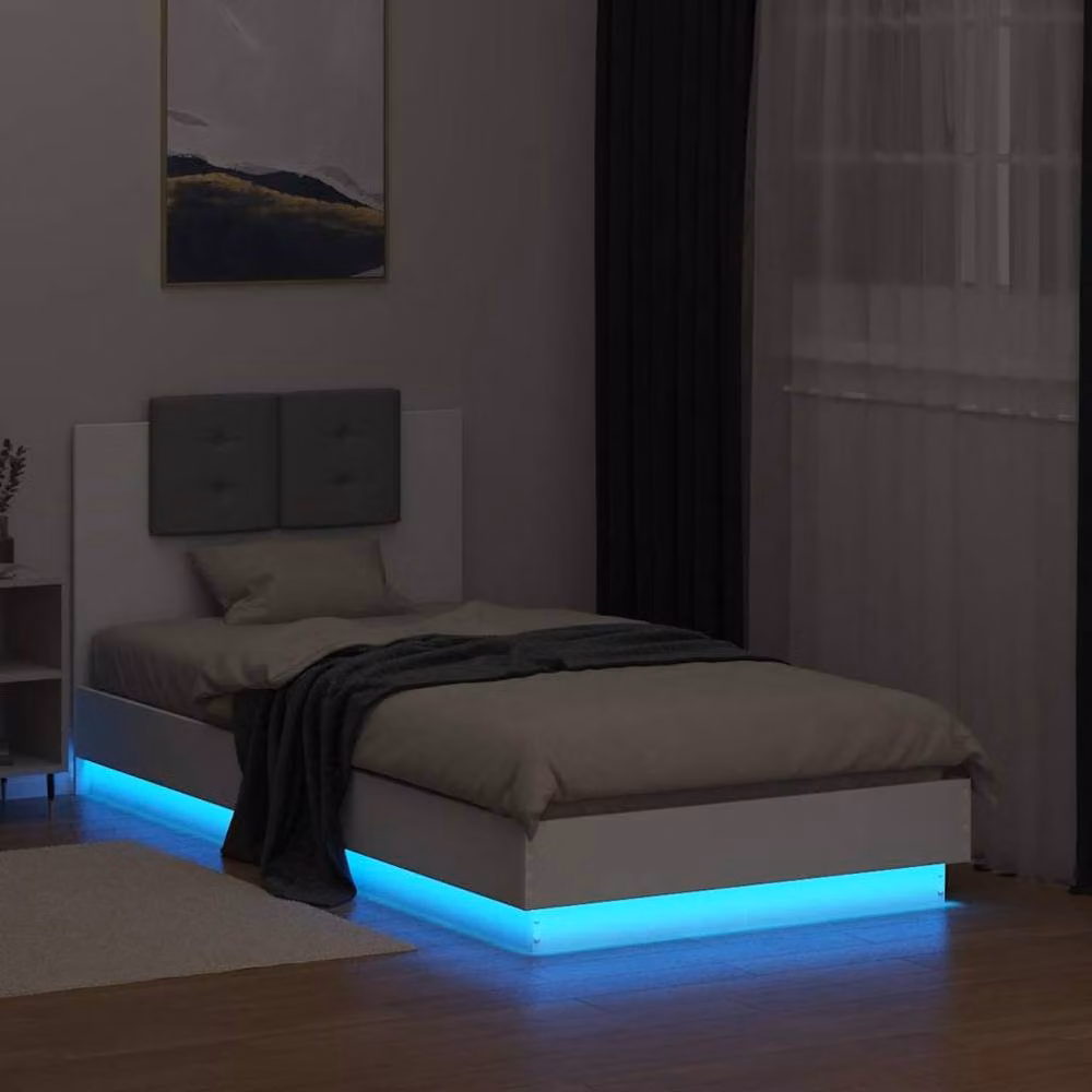Berkfield Home Durable White Bed Frame with Under-Bed LED Lighting, W/D/H: 80 x 190 cm – 3