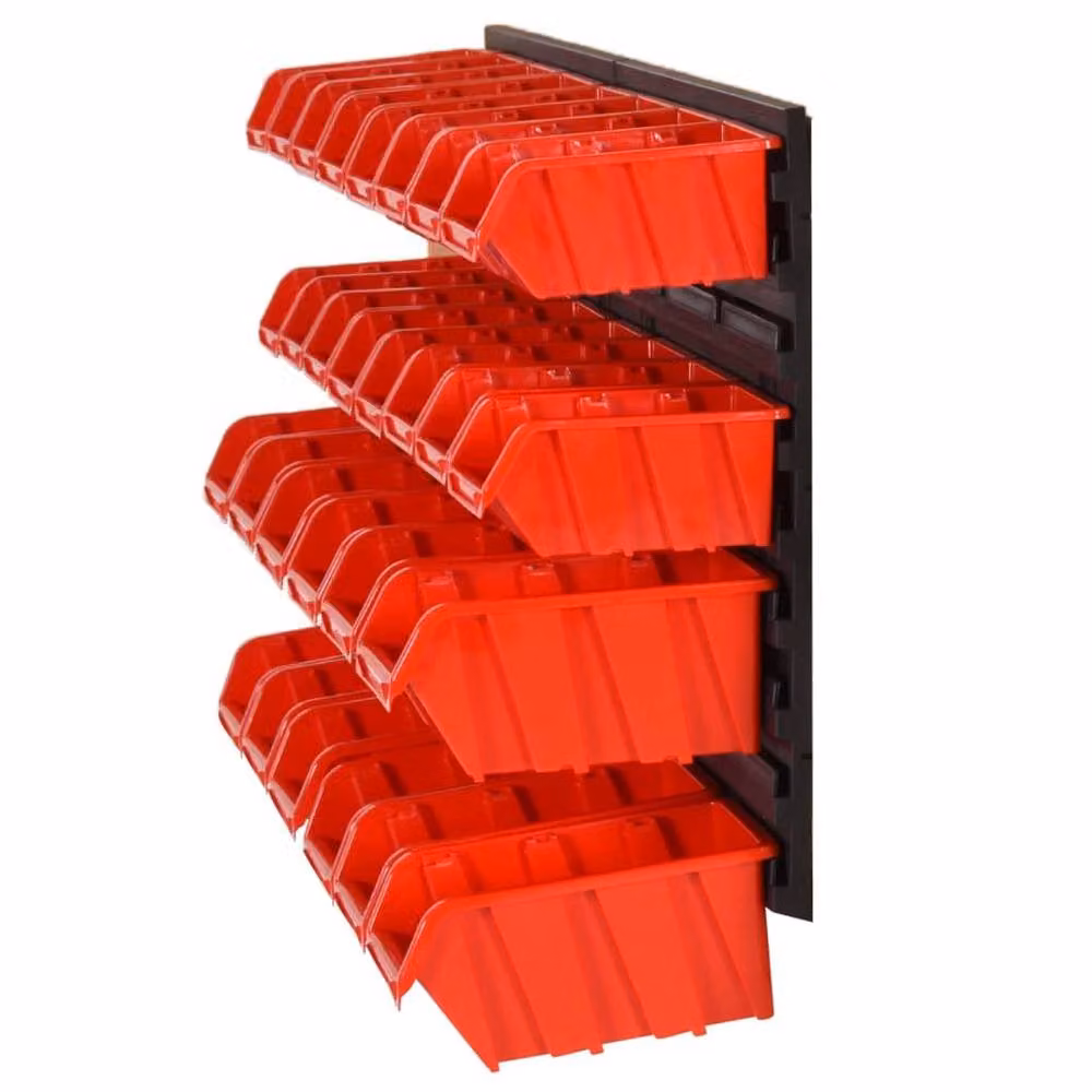 Berkfield Home 30 Piece Red and Black Wall Mounted Workshop Shelf Set, W: 77 cm, D: 39 cm – 3