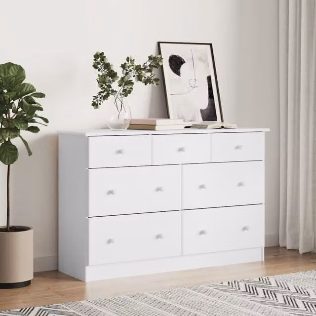 Berkfield Home ALTA Chest of Drawers in White Solid Wood Pine, W/D/H: 112 x 35 x 73 cm