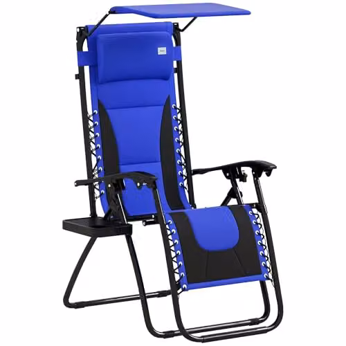Outsunny Zero Gravity Lounger Chair with Sun Canopy and Adjustable Headrest in Blue – 1