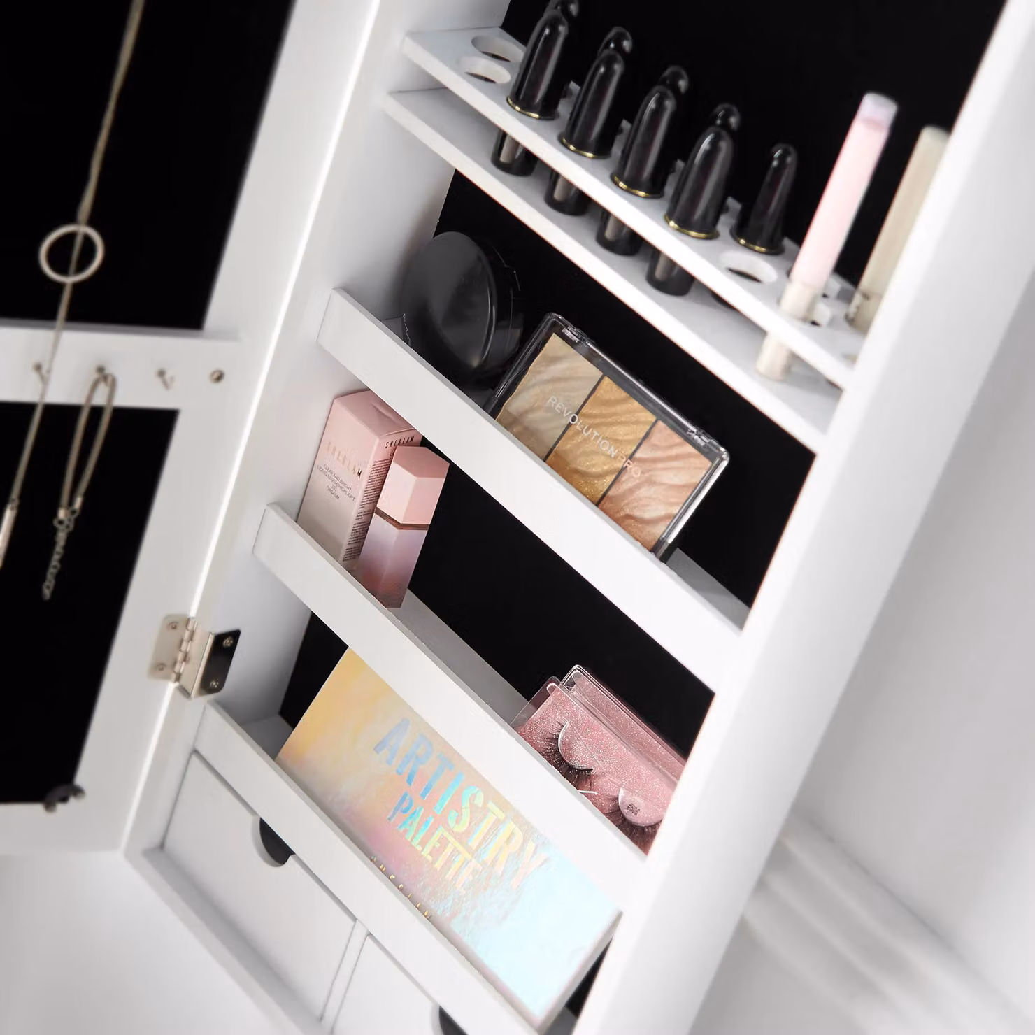 CARME HOME Amelia White Mirrored Jewellery Cabinet – 7