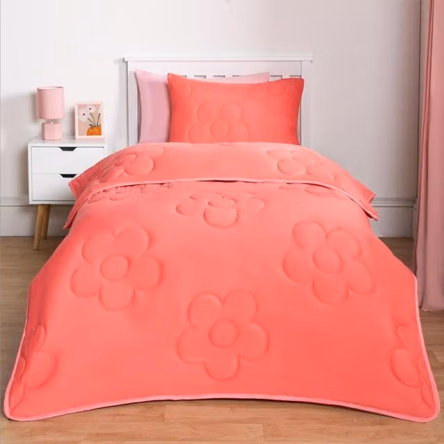 OHS Daisy Quilted 7.5 Tog Duvet Set in Pink Floral, Double (140 x 200 cm)