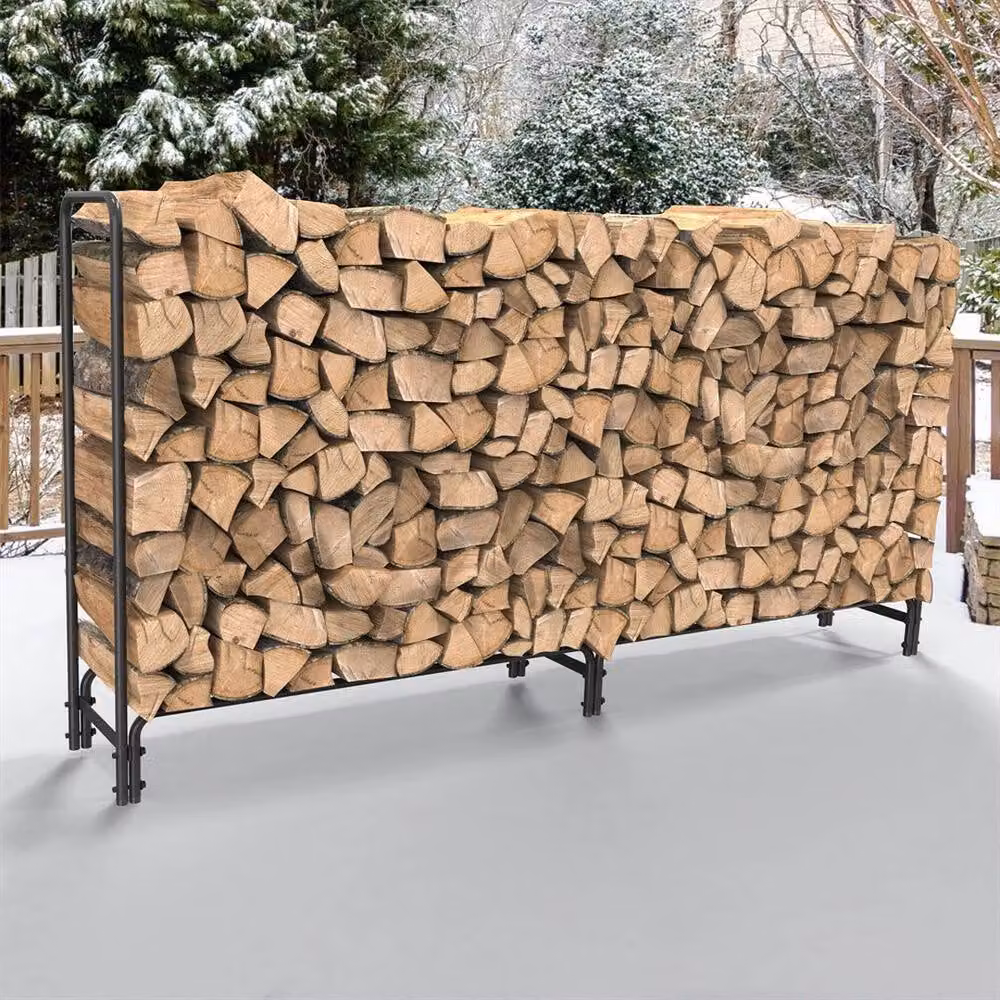 FLAVORA Strong Firewood Rack Large Metal Log Holder in Matt Black – 5