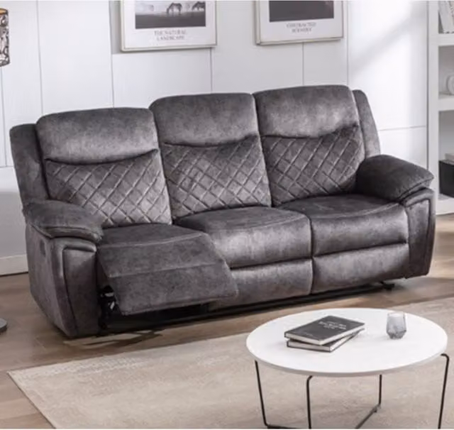 Furnishings For Less UK Brianna Grey Fabric 3 Seater Manual Reclining Sofa W: 206 cm, H: 95 cm, D: 104 cm – 1