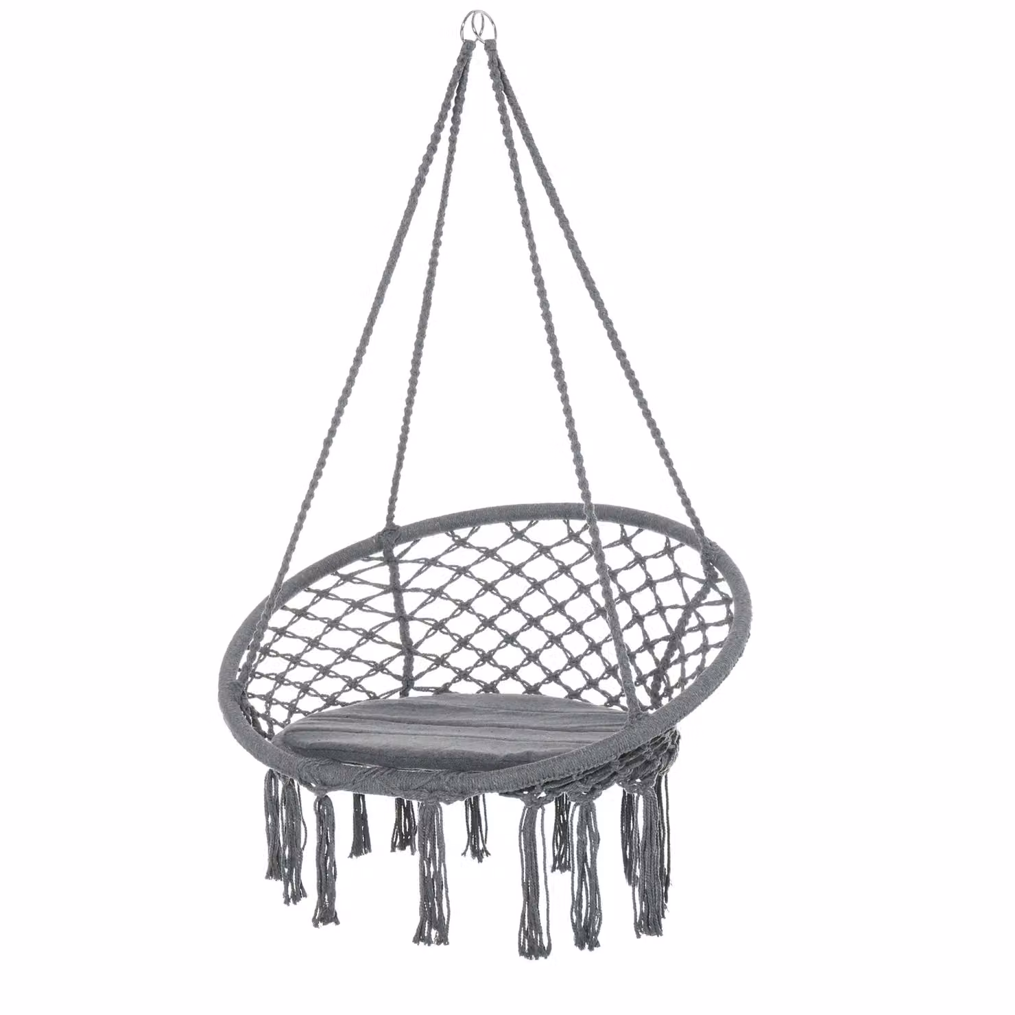 OUTSUNNY Macrame Hanging Chair Swing Hammock in Grey with Boho Geometric Design – 2