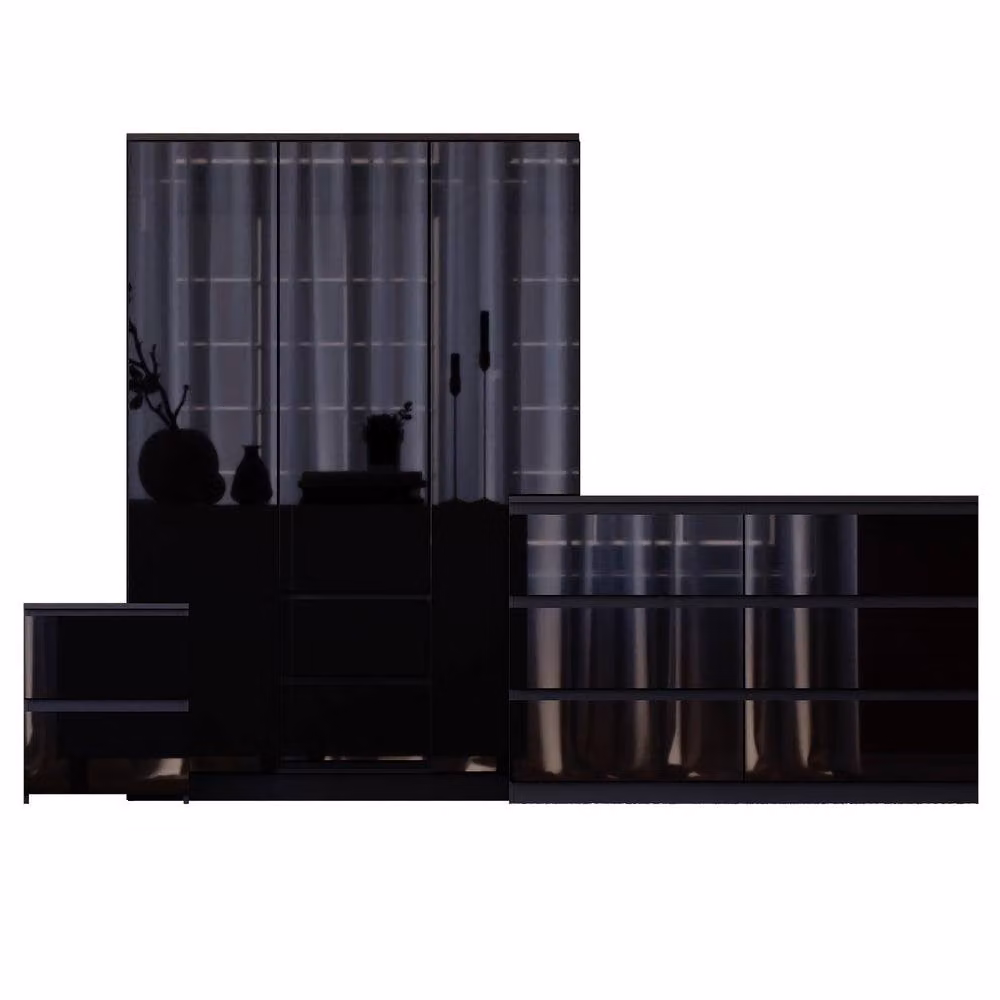 HD Designs Vida Designs Glinton 3 Piece Black Glossy Bedroom Set – 2